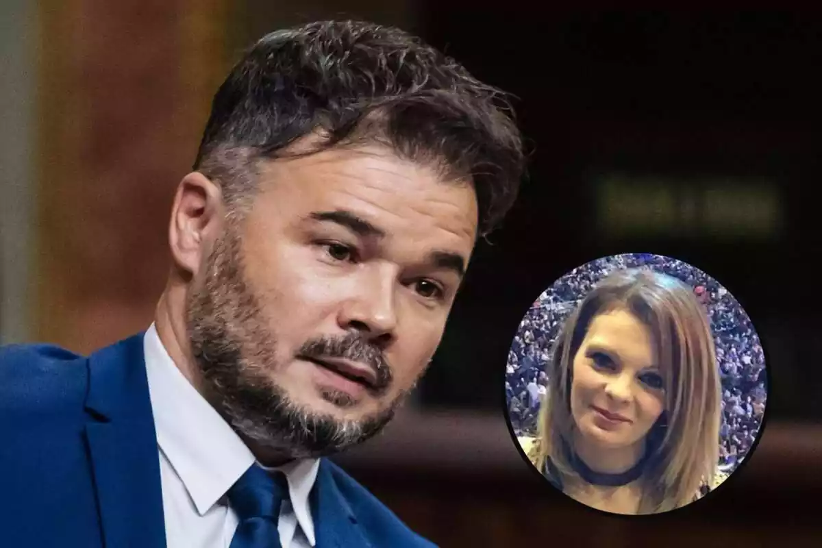 Montaje fotográfico entre una imagen de Gabriel Rufián y una de su exmujer, Mireia Varela