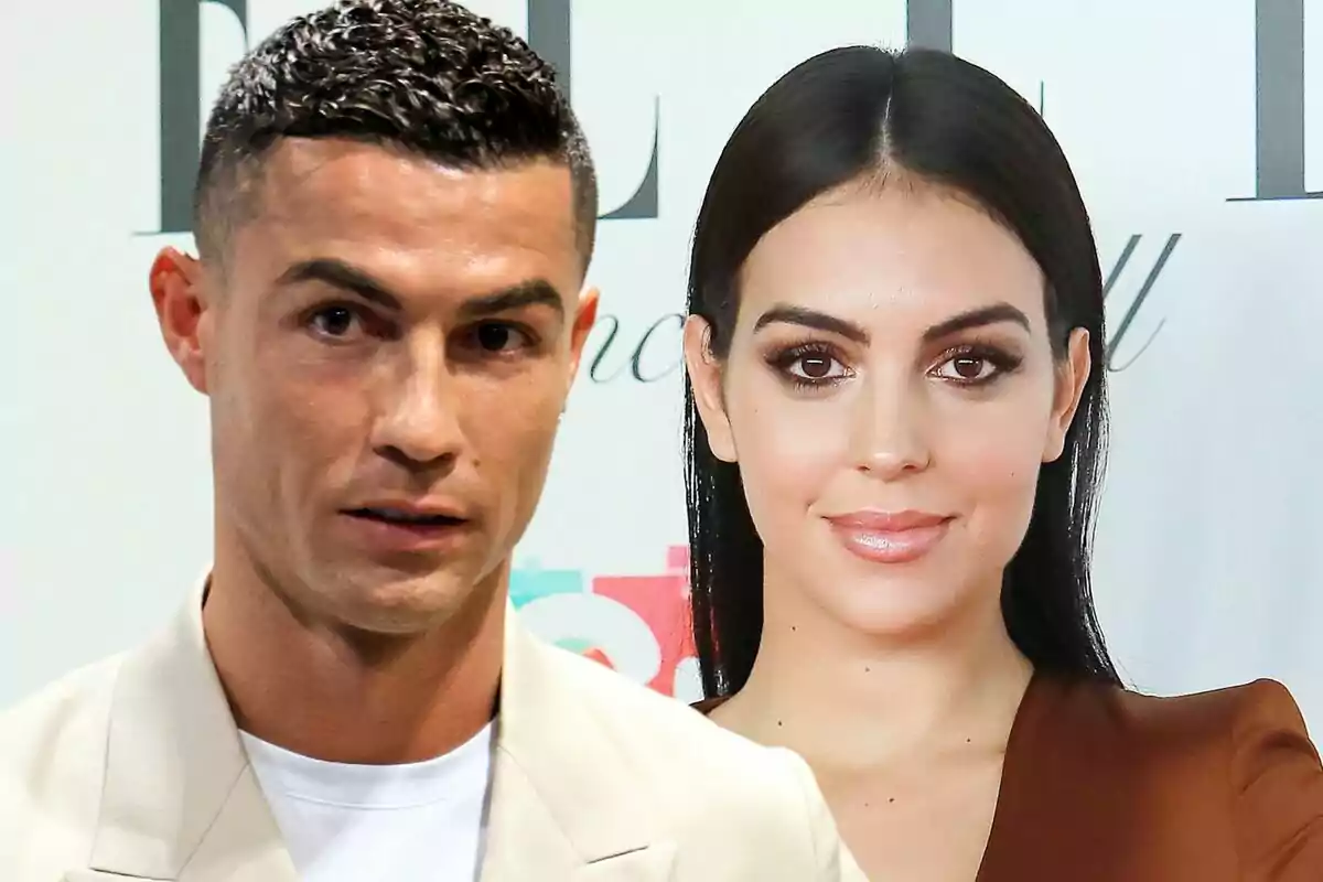 Montaje de fotos de Cristiano Ronaldo junto a Georgina Rodríguez en primer plano mirando a cámara