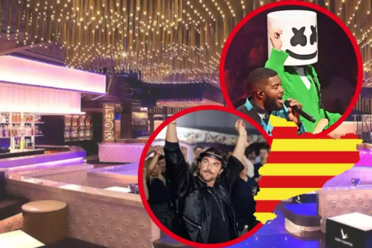 Montaje de fotos de la discoteca Sutton de Barcelona y, al lado, una imagen de Axwell y Mashmello con la silueta de Cataluña