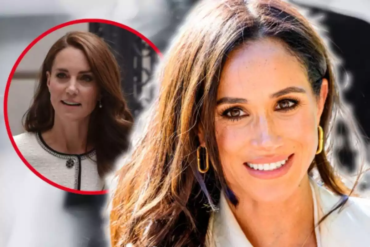 Montaje de fotos de primer plano de Kate Middleton y Meghan Markle donde aparecen ambas con rostro sonriente