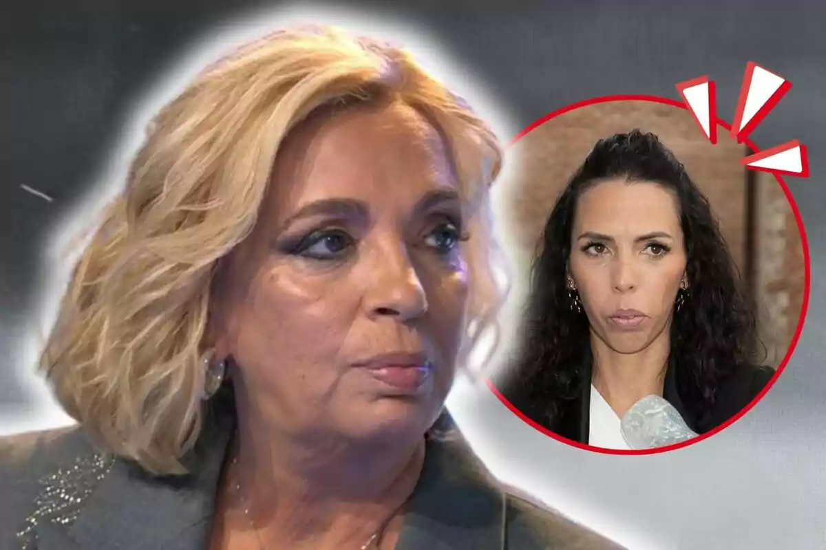 Carmen Borrego con expresión seria en primer plano y, al lado, con una imagen circular una imagen de Paola Olmedo con expresión seria en la esquina superior derecha.