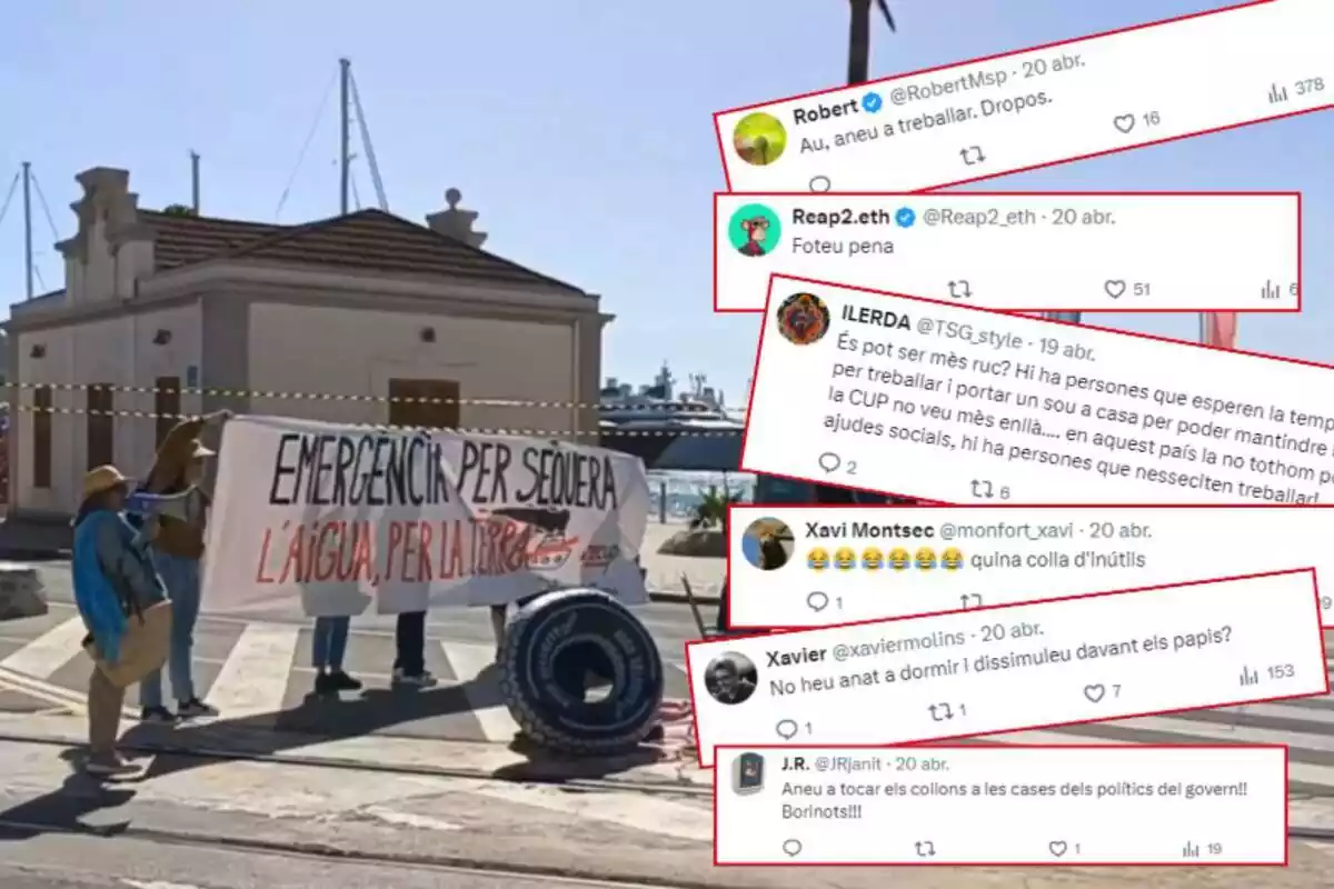 Montaje de fotos de varios tweets que critican una protesta de la CUP contra los turistas