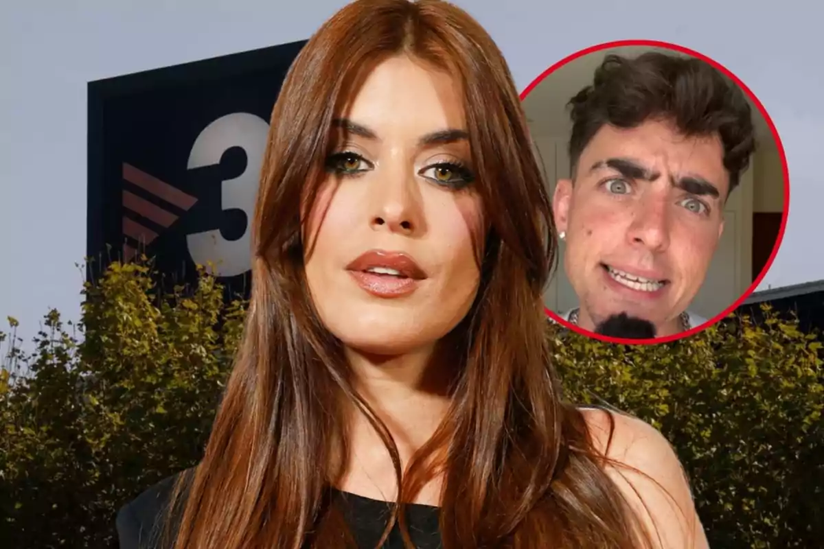 Montaje de fotos de la influencer Dulceida en primer plano junto a una imagen circular del influencer Luc Loren y de fondo la sede de TV3.