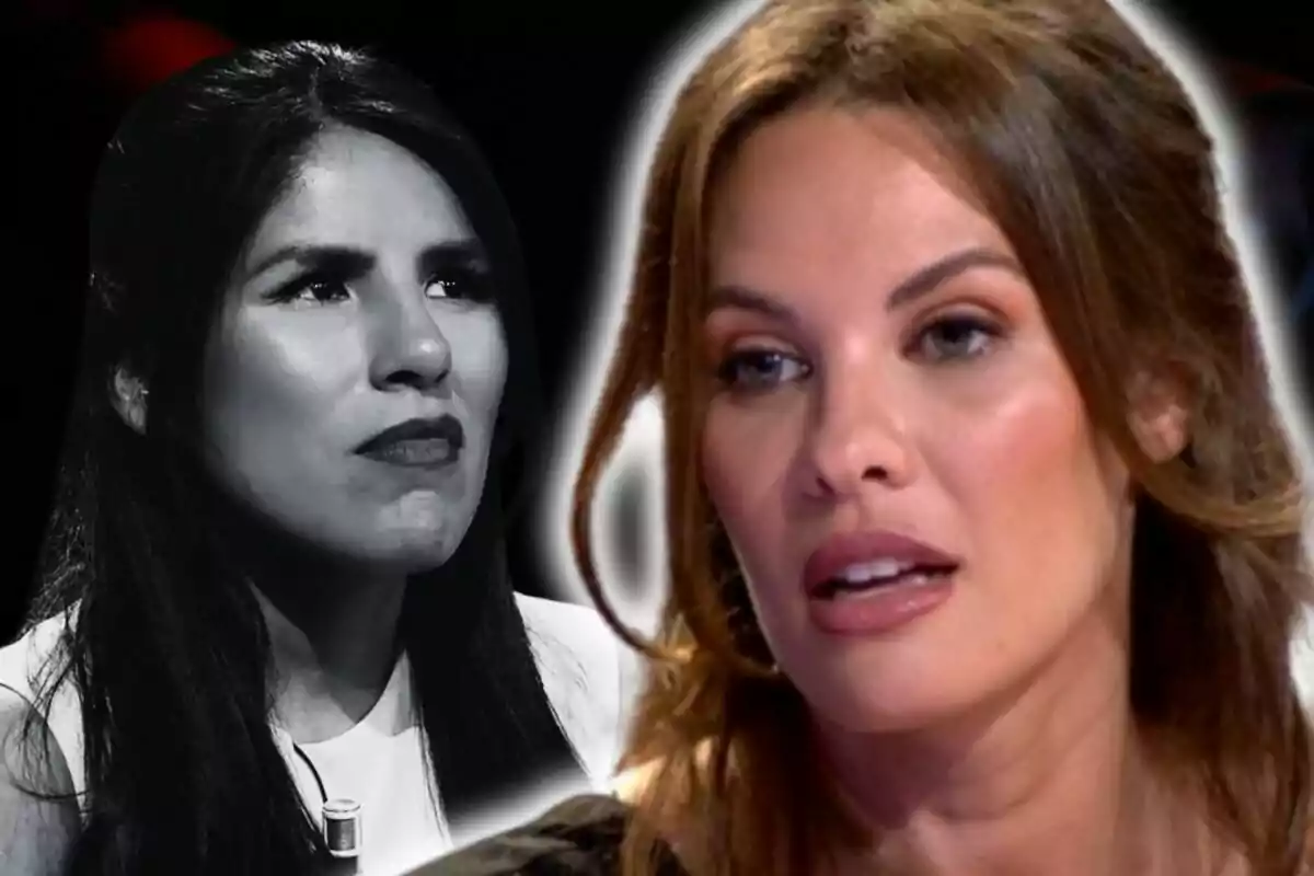 Dos mujeres en una imagen, Isa Pantoja en blanco y negro con rostro serio y Jessica Bueno con rostro neutro y con expresión seria.