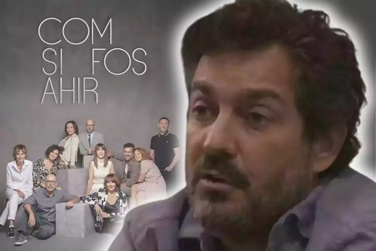 Un grupo de personas posando junto al texto "Com si fos ahir" con una imagen del actor Marc Cartes en primer plano.