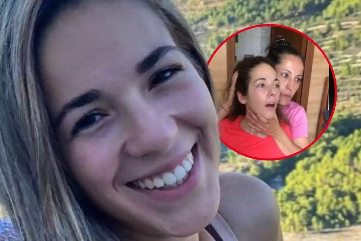 Montaje de fotos de Marta Pérez sonriendo mirando a cámara y un círculo con una imagen de ella junto a su madre