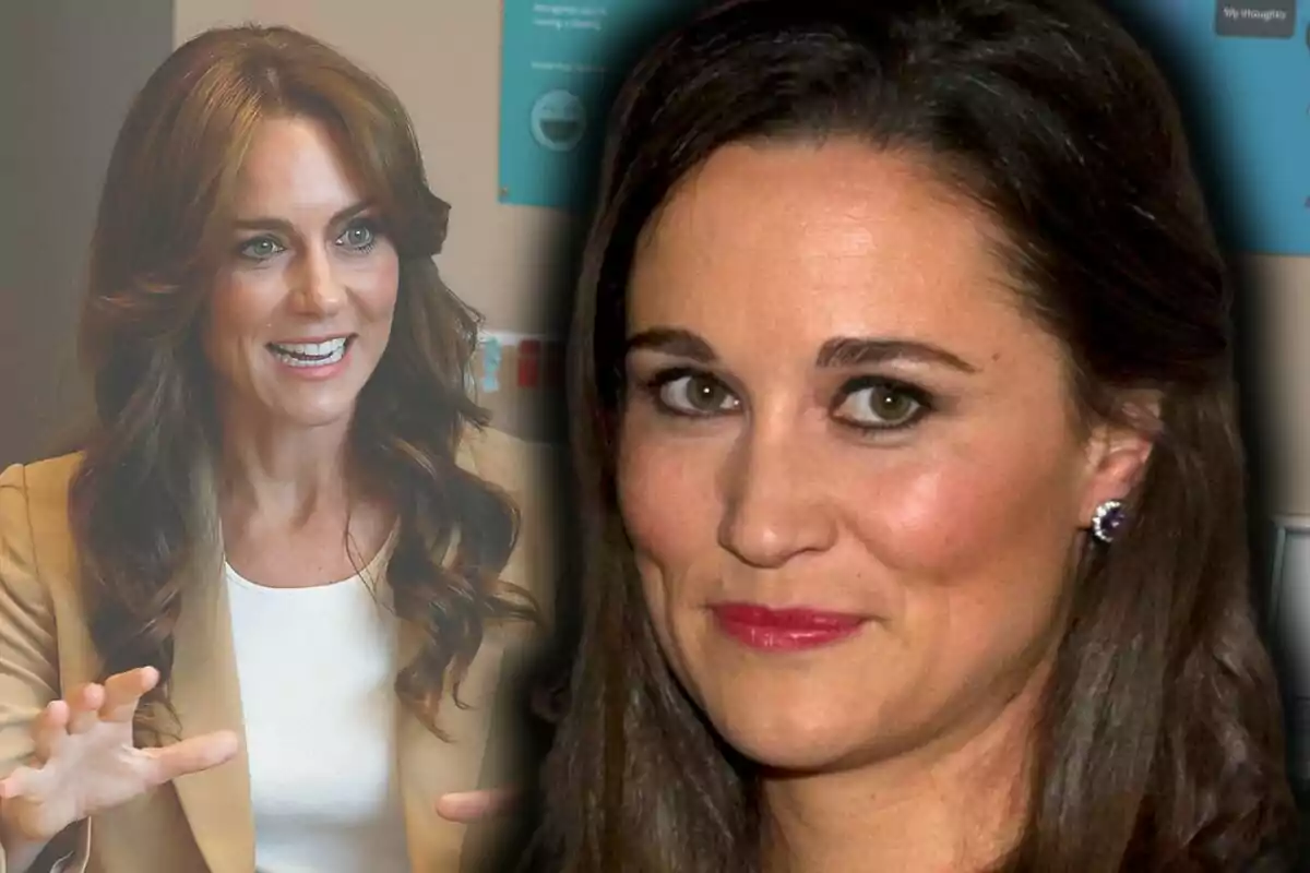 Montaje de fotos de Kate Middleton sonriente y su hermana, Pippa Middleton, con rostro serio.