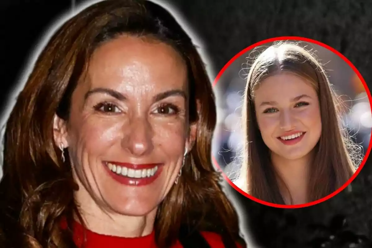 Montaje de fotos de primer plano de Telma Ortiz y la princesa Leonor de Borbón, ambas sonrientes.