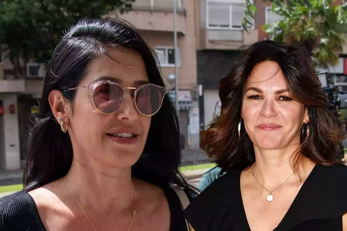 Montaje de Gabriela Guillén sonriendo con gafas de sol y Fabiola Martínez feliz