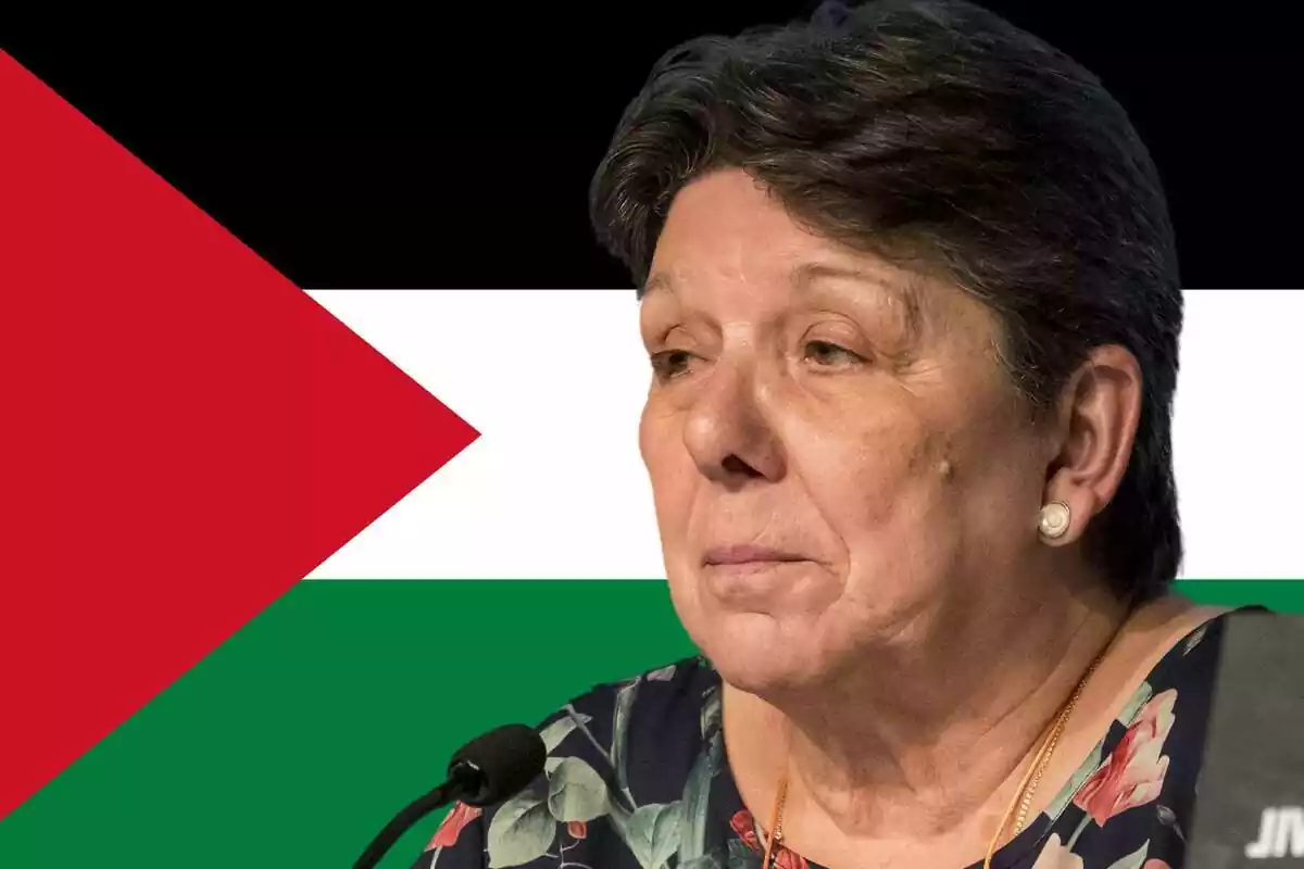 Montaje Gabriela Serra (CUP) y la bandera de Palestina