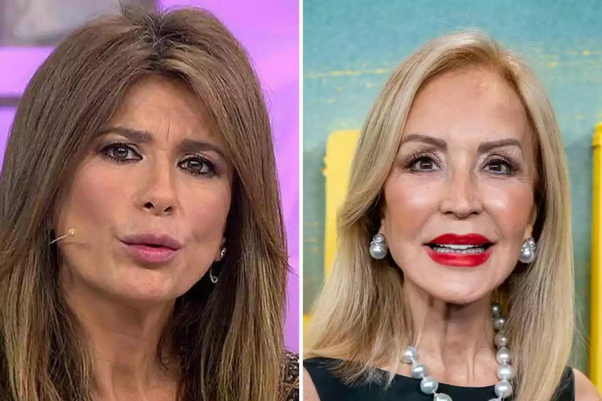 Gema López y Carmen Lomana con cabello rubio, Gema expresión seria y Carmen sonriendo, ambas usando maquillaje y accesorios. Gema López y Carmen Lomana con cabello rubio, Gema expresión seria y Carmen sonriendo, ambas usando maquillaje y accesorios.