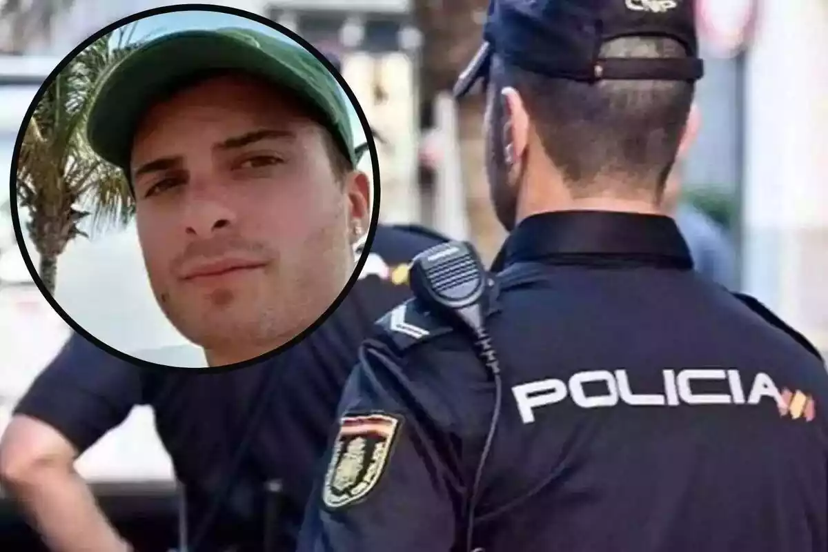 Montaje con el rostro de Gianmarco Fenzi y la policía