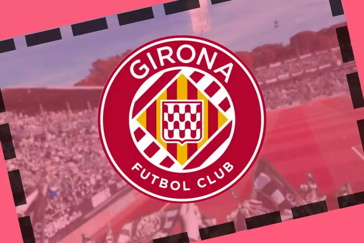 Montaje del estadio de Montilivi y el escudo del Girona FC