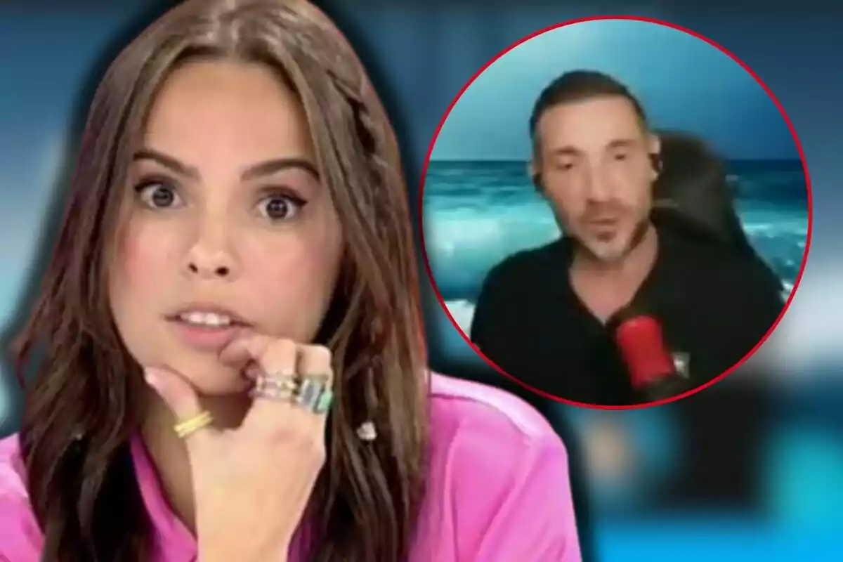 Gloria Camila con expresión pensativa y Antonio David Flores en un recuadro con fondo de mar.