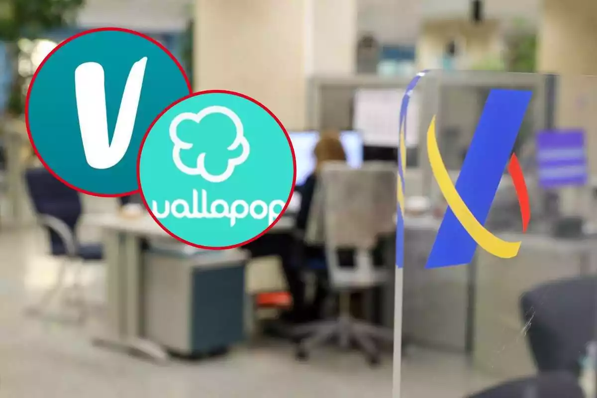 Una oficina de la Agencia Tributaria, con los logos de Wallapop y Vinted