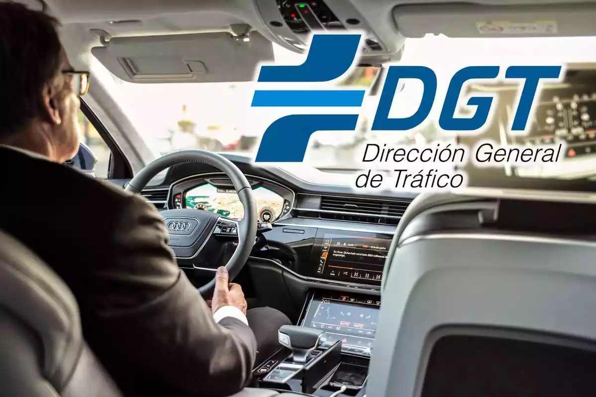 Montaje de un anciano conduciendo y el logo de la DGT