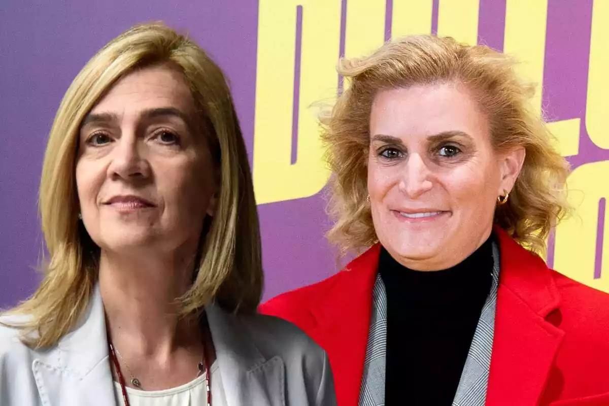 Montaje con la infanta Cristina con rostro neutro y María Zurita sonriendo con una chaqueta roja