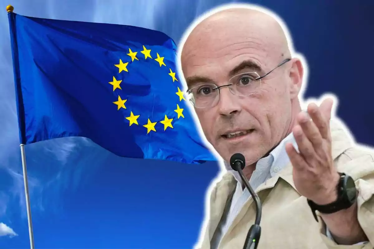 Montaje de Jorge Buxadé y la bandera de la Unión Europea