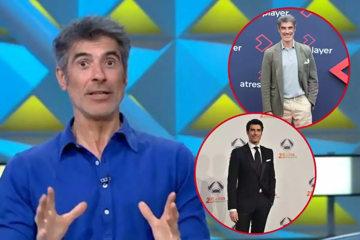 Jorge Fernández con camisa azul aparece en primer plano, mientras que en la parte superior derecha hay dos imágenes circulares más pequeñas de él, una con un traje casual y otra con un traje formal.