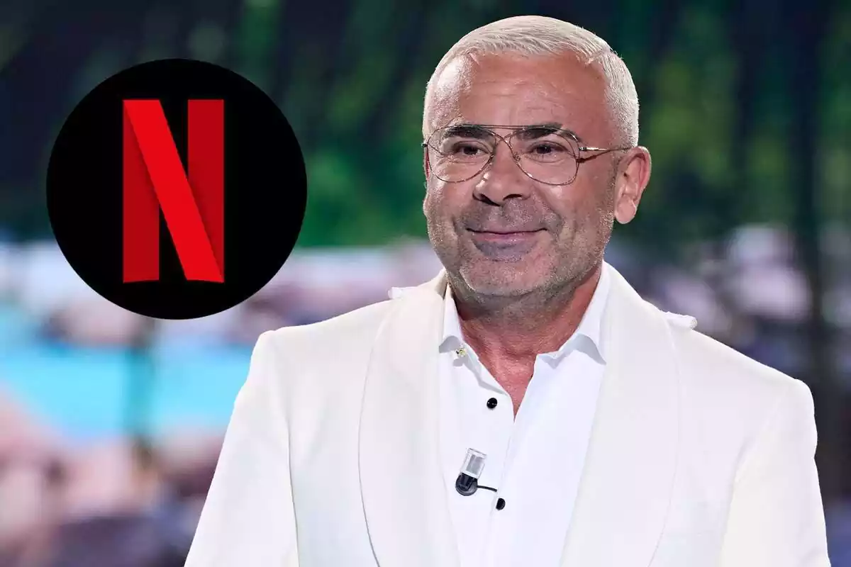 Montaje de Jorge Javier con una media sonrisa junto al logo de Netflix