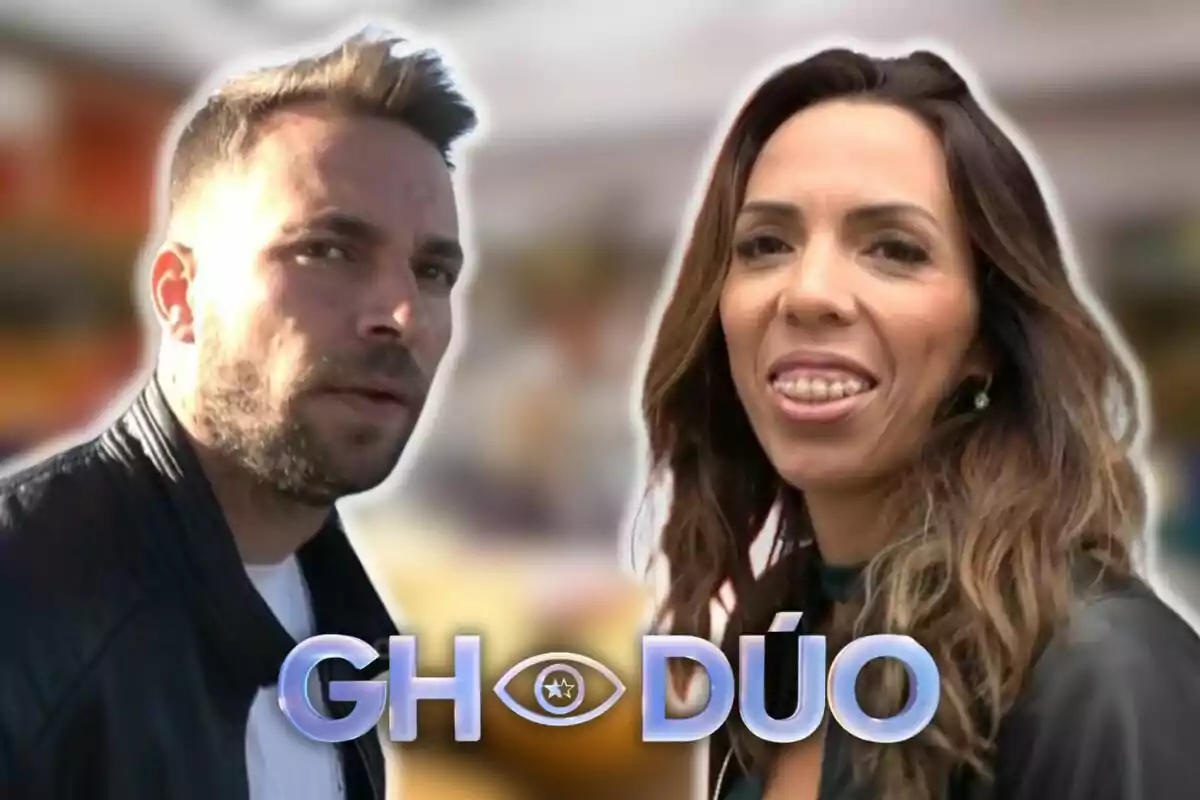 José María Almoguera y Paola Olmedo posan frente a un fondo desenfocado con el logo de "GH DÚO" en la parte inferior.