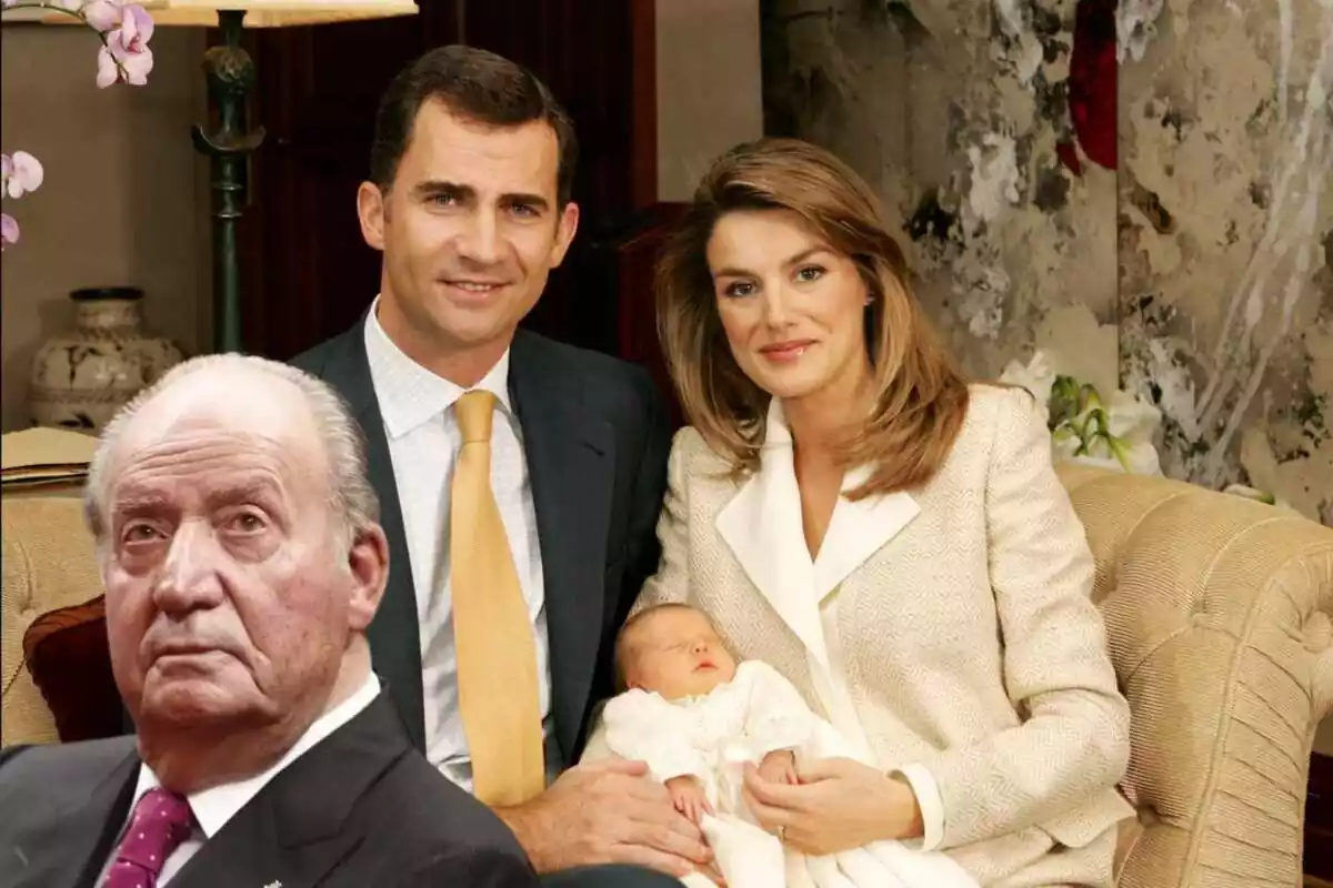 Montaje de Felipe VI y la reina Letizia con Leonor recién nacida en brazos y Juan Carlos I