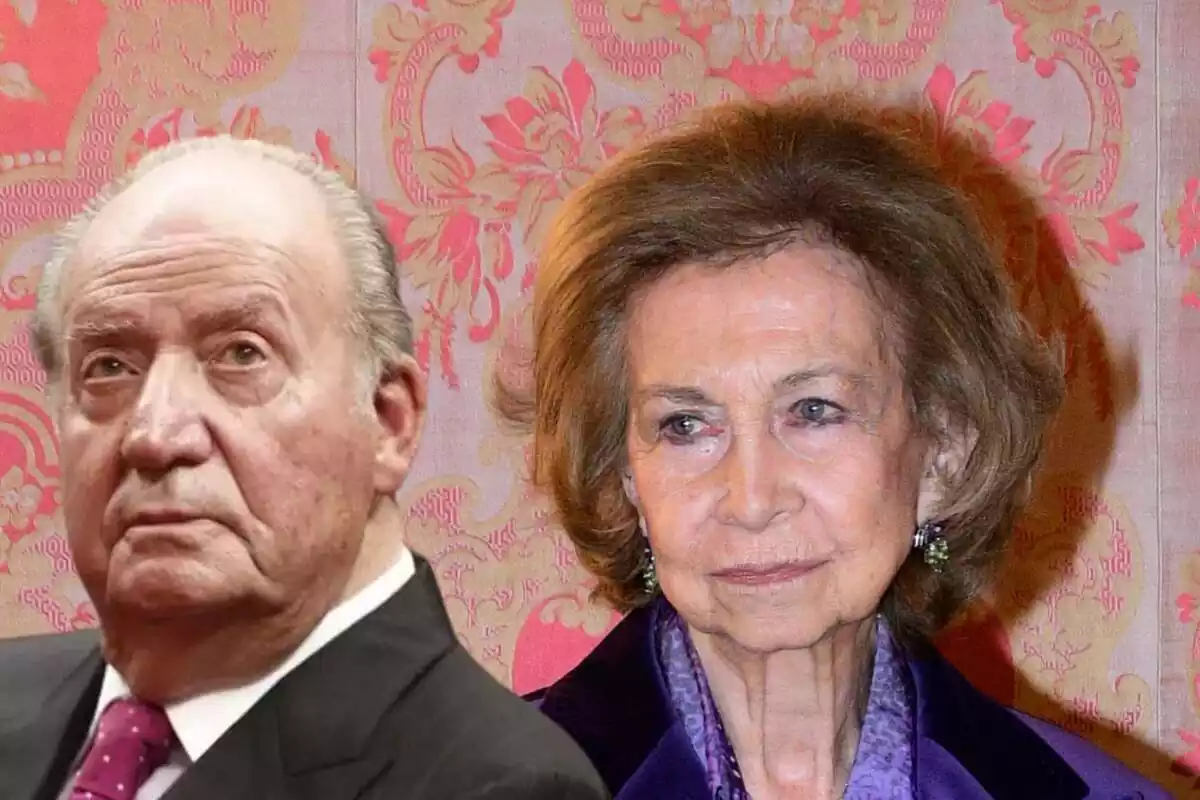 Montaje de Juan Carlos I y la reina Sofía serios