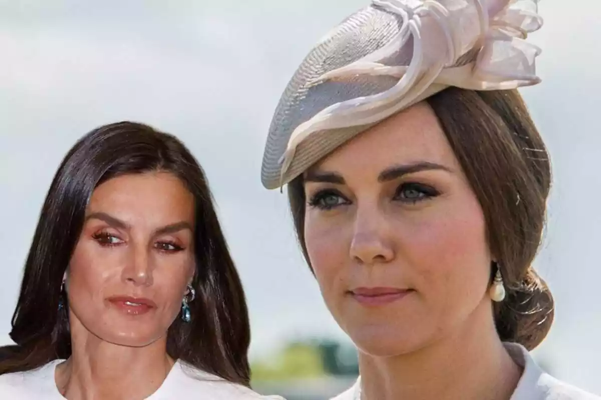 Montaje con una imagen de Kate Middleton y otra de la Reina Letizia, ambas con el rostro serio