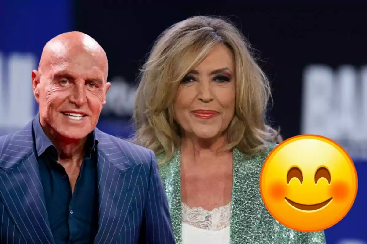 Kiko Matamoros y Lydia Lozano posando juntas con un emoji sonriente en la esquina inferior derecha.