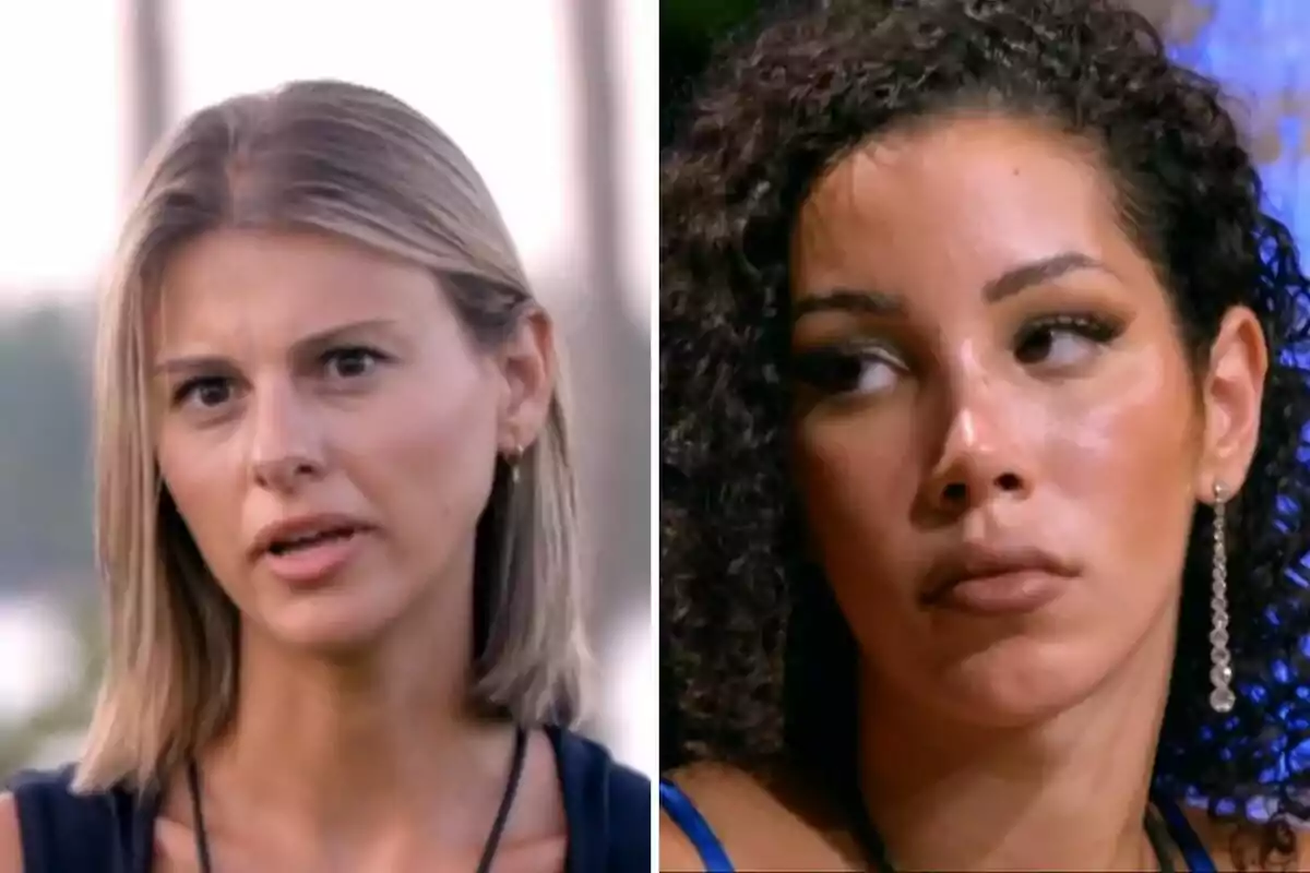 Andrea y Bayan en una imagen dividida, una con cabello rubio lacio y la otra con cabello rizado oscuro, ambas con expresiones serias. Andrea y Bayan en una imagen dividida, una con cabello rubio lacio y la otra con cabello rizado oscuro, ambas con expresiones serias.