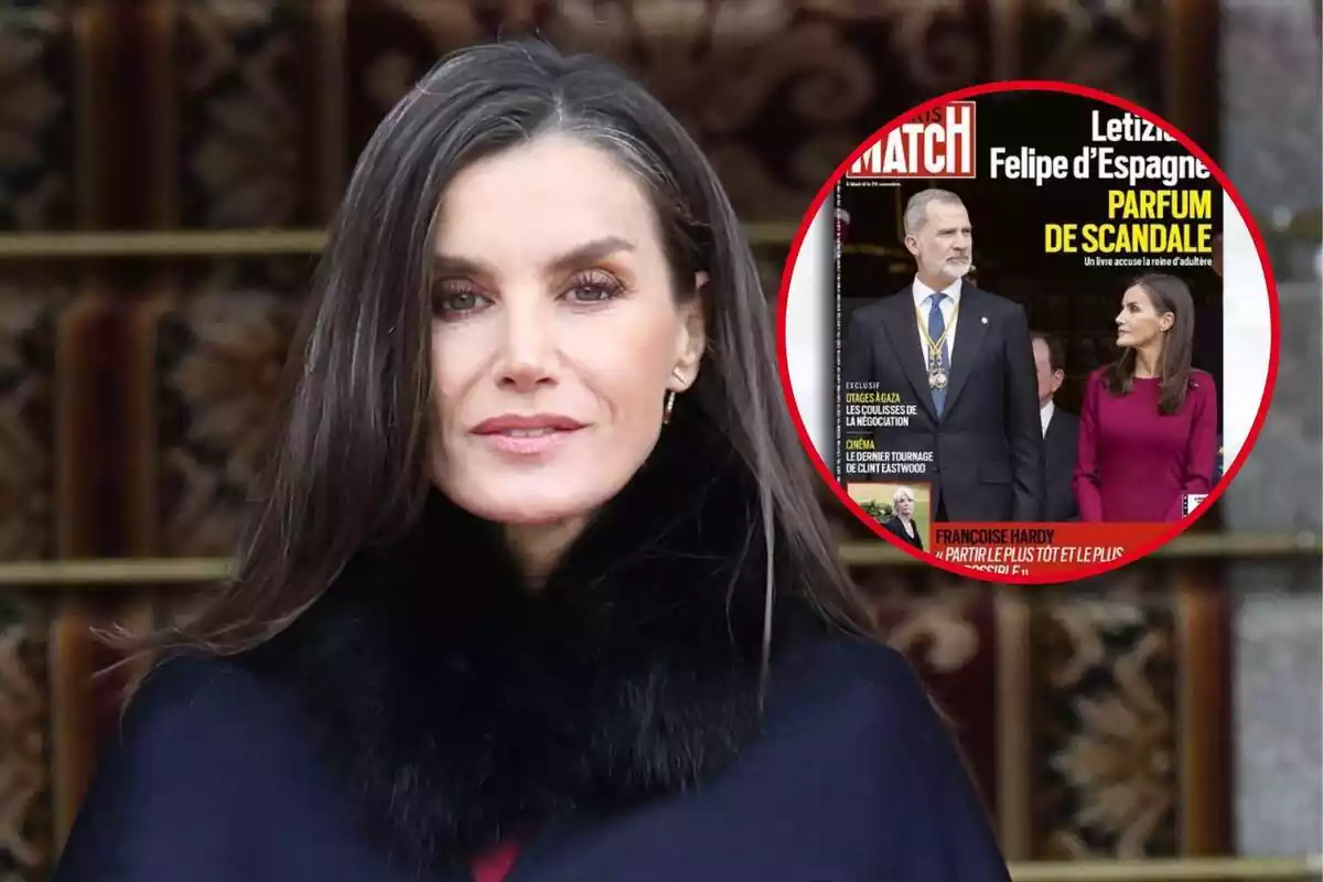 Montaje de Letizia en primer plano junto a la portada del 'Paris Match'