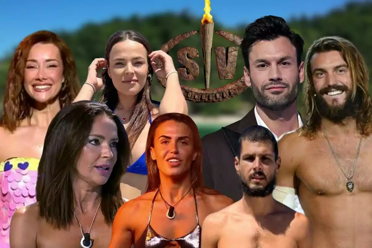 Montaje de los concursantes de Supervivientes: All Stars: Adara Molinero, Marta Peñate, Olga Moreno, Sofía Suescun, Alejandro Nieto, Jorge Pérez y Logan Sampedro