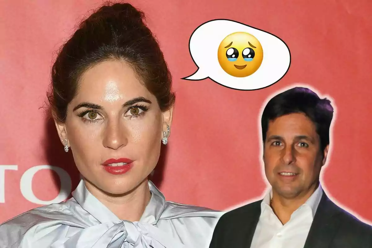 Lourdes Montes con expresión seria y Fran Rivera en un recuadro con un emoji de ojos llorosos en un fondo rojo.