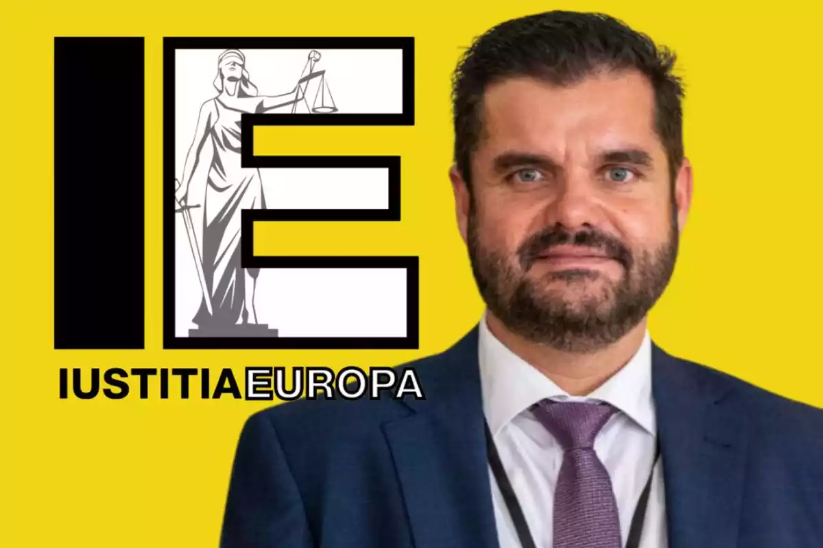 Montaje Luis Maria Pardo y el logo de Iustitia Europa