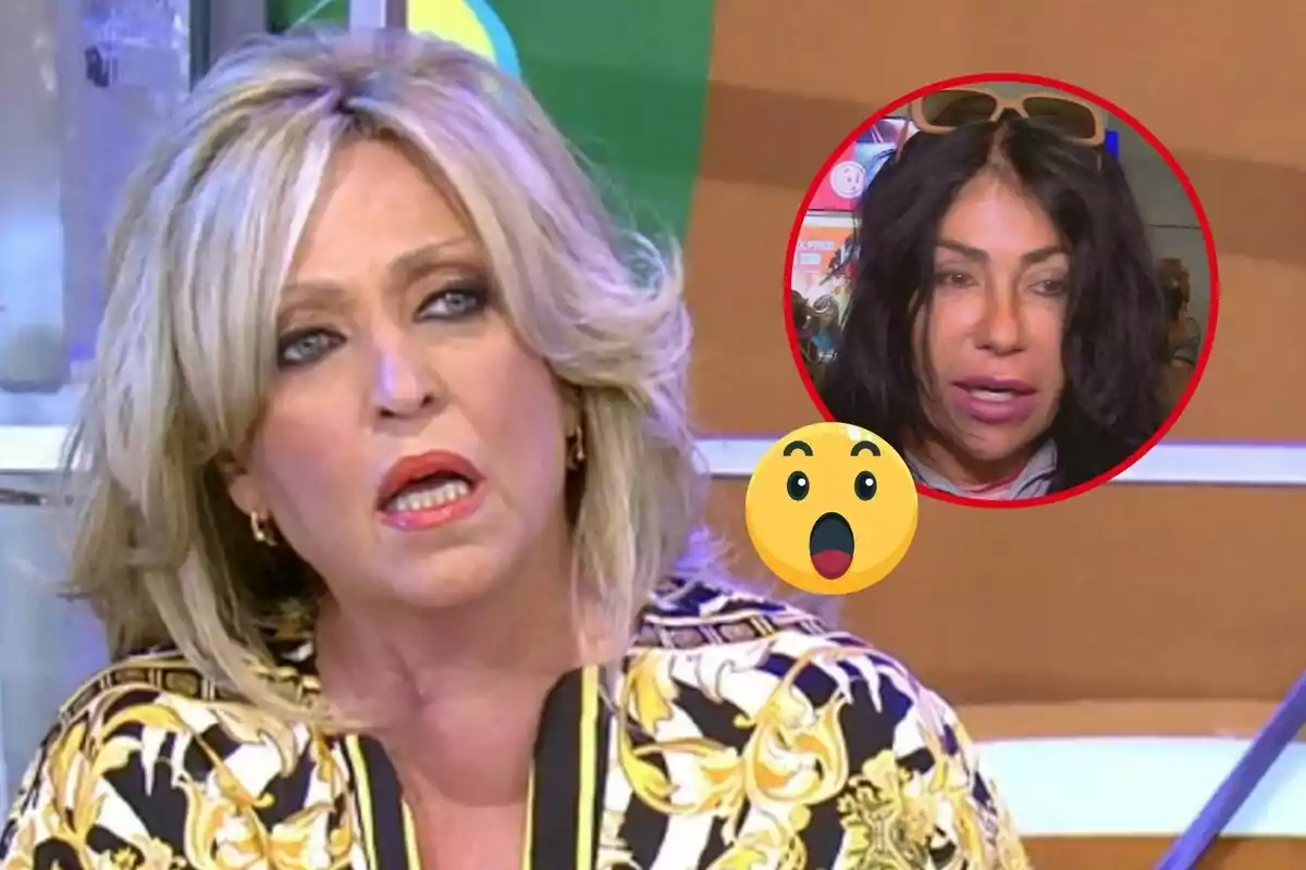 Lydia Lozano con expresión seria en primer plano, con una imagen circular de otra mujer de cabello oscuro y un emoji de sorpresa en la esquina superior derecha.