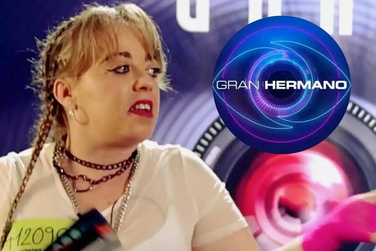 Maite con trenzas y maquillaje llamativo, usando una camiseta blanca y collares, aparece en una imagen con el logo del programa "Gran Hermano" en la esquina superior derecha.