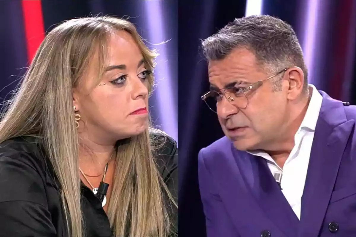 Montaje de Maite a la izquierda con Jorge Javier Vázquez a la derecha, ambos en el plató de Gran Hermano.