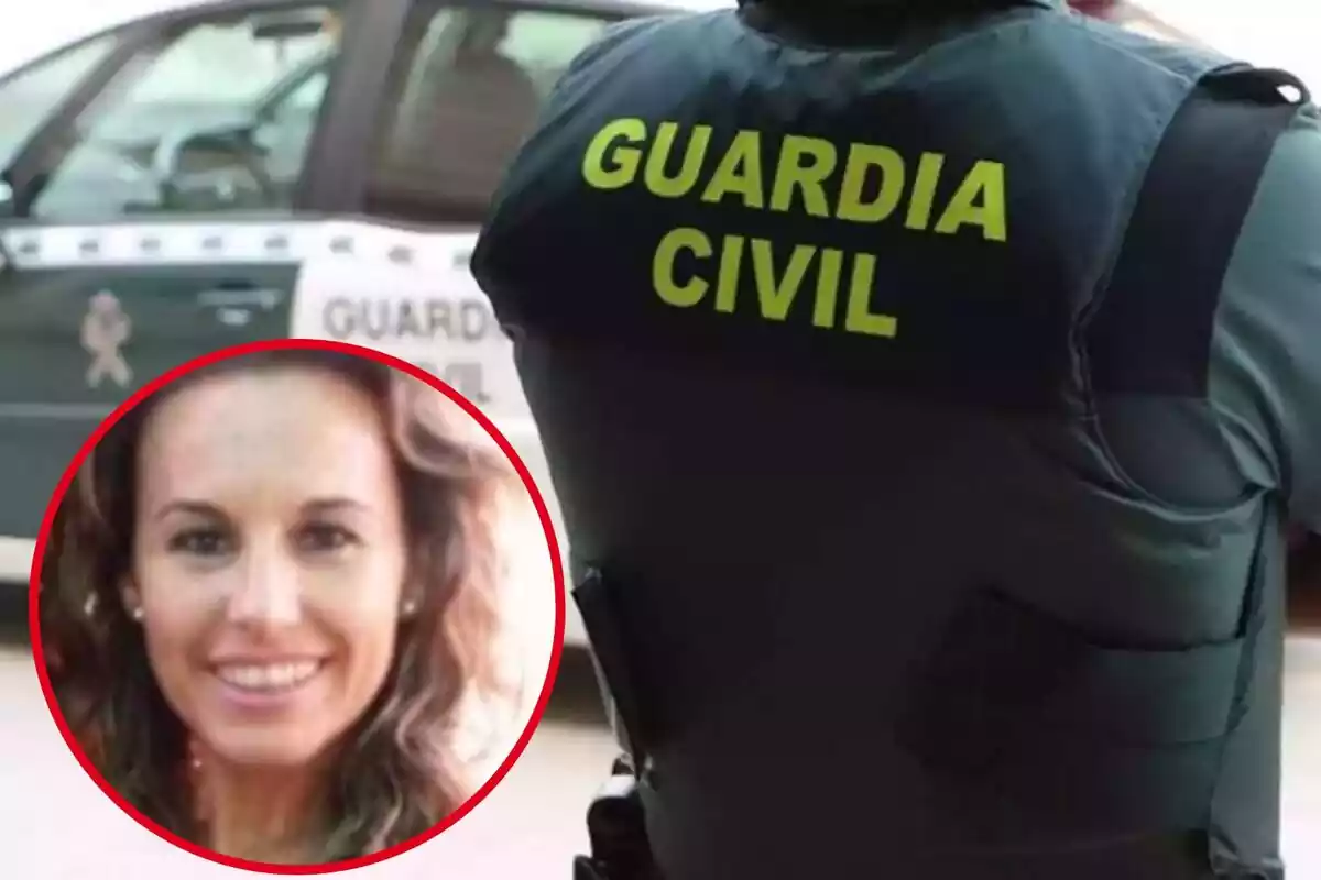 Un guardia civil de espaldas, y en el círculo, Manuela Chavero