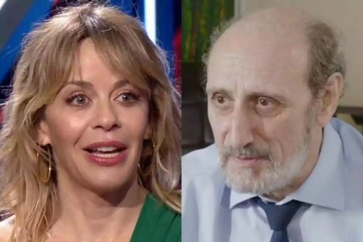 María Adánez con la boca medio abierta a la izquierda con José Luis Gil serio en La que se avecina a la derecha