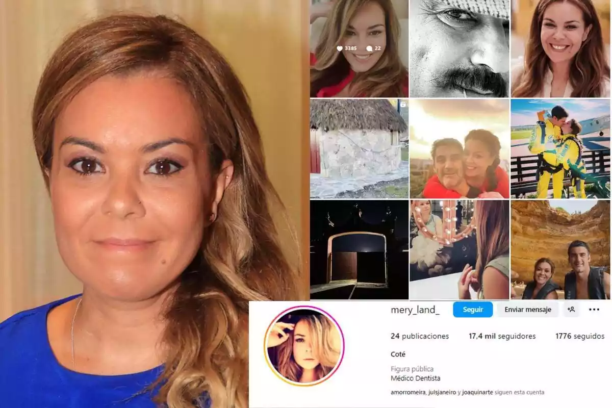 Montaje con un primer plano de María José Campanario sonriendo e imágenes de su Instagram Montaje con un primer plano de María José Campanario sonriendo e imágenes de su Instagram