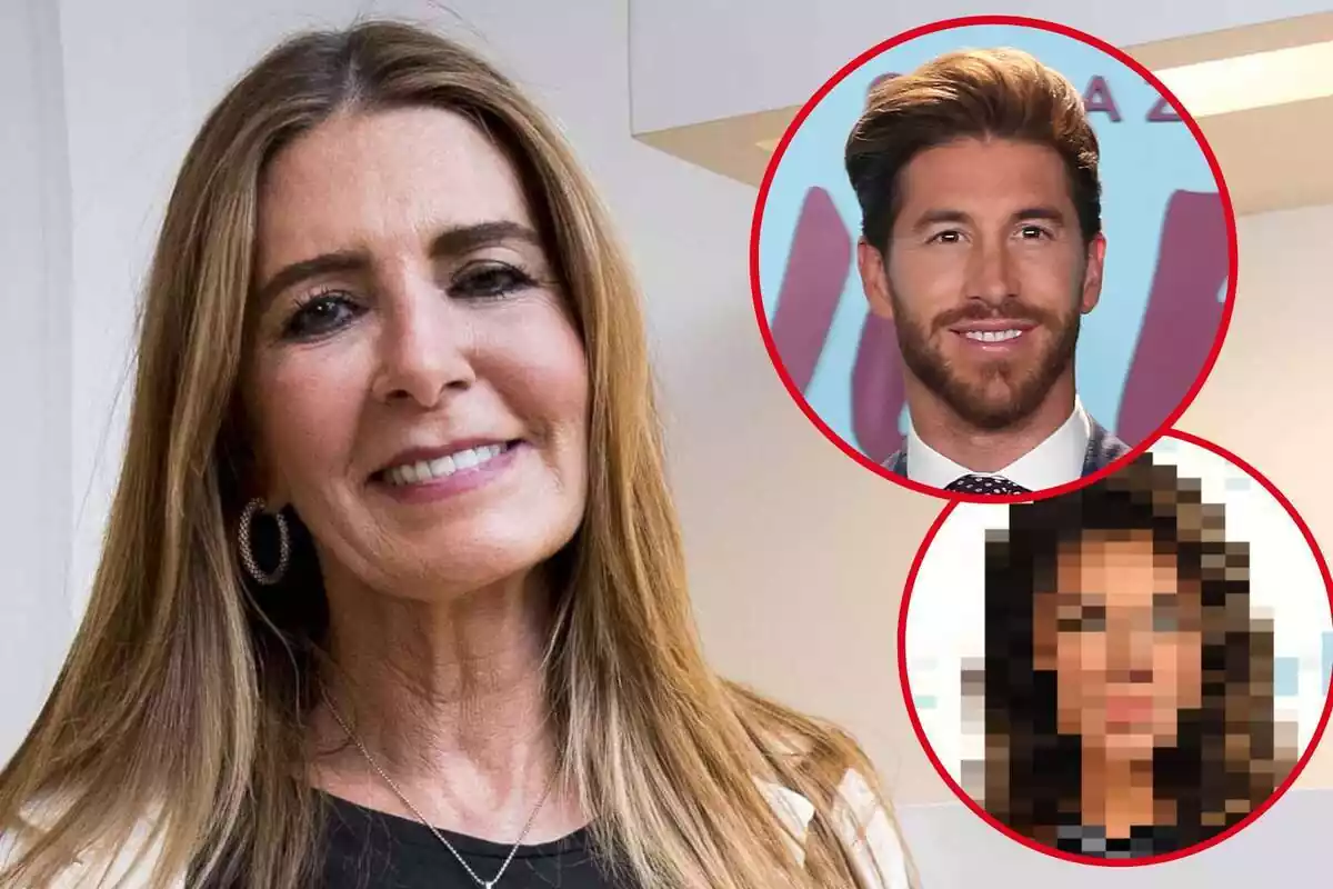 Montaje con el rostro de Marisa Martín-Blázquez junto a Sergio Ramos y a una mujer pixelada