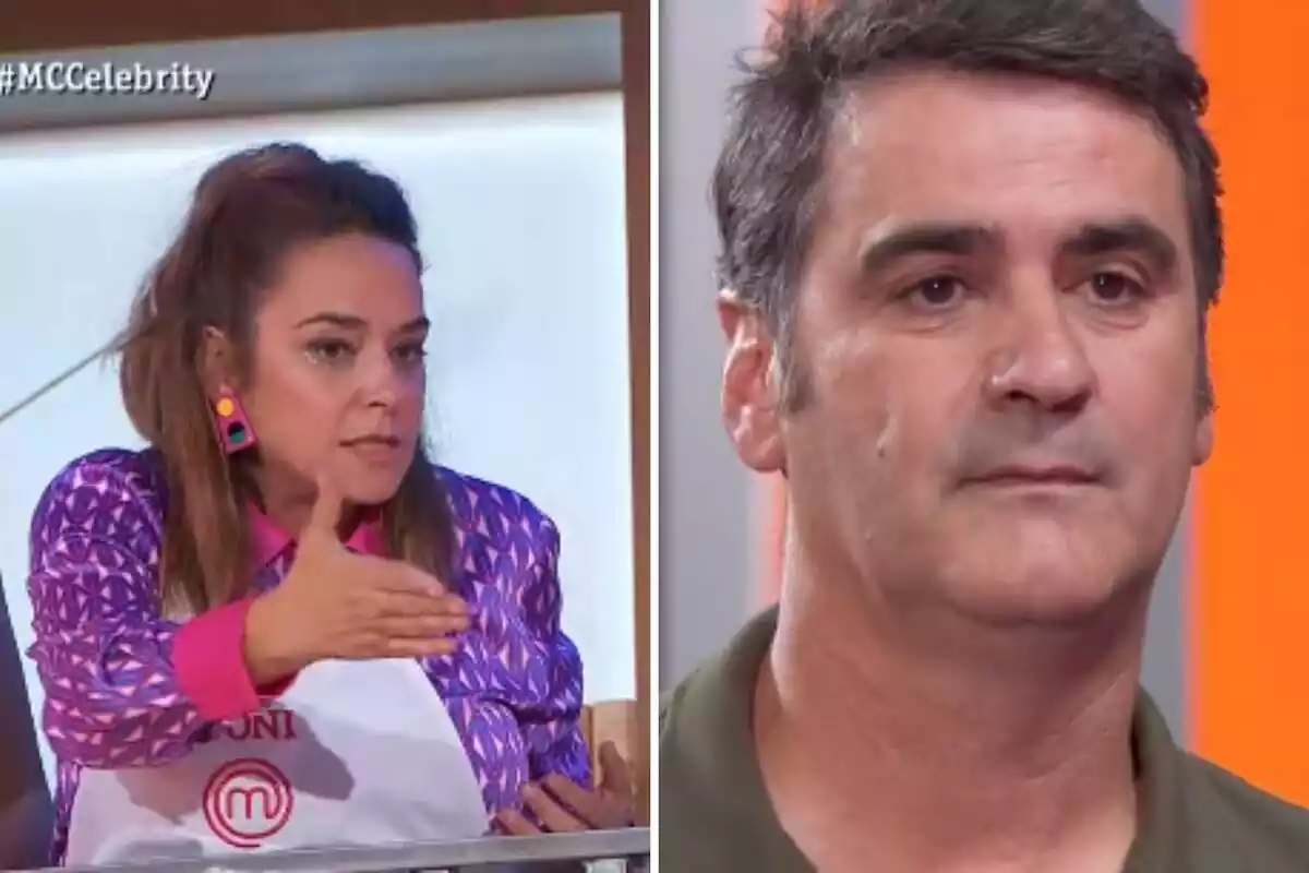 Montaje con capturas de 'MasterChef' con Toñi Moreno con la mano alzada y Jesulín de Ubrique enfadados