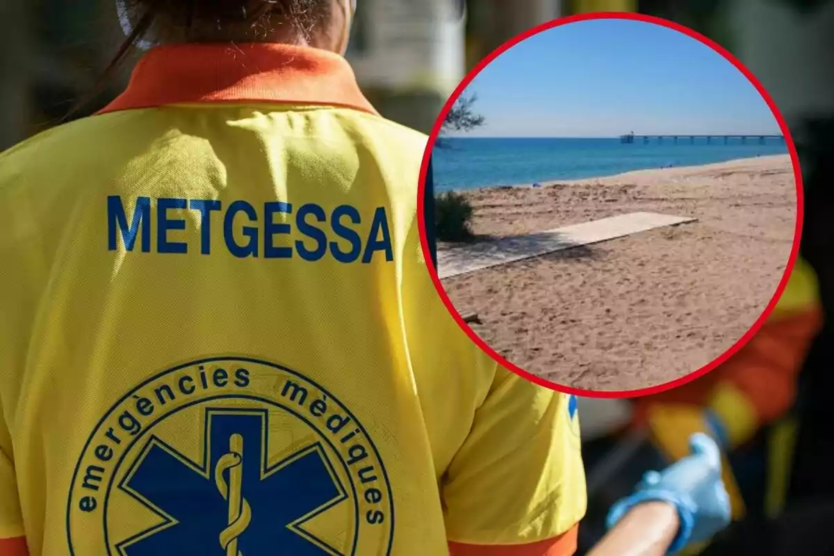 Una persona con uniforme de emergencias médicas y un recuadro que muestra una playa.