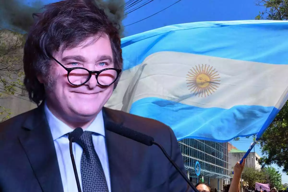 Montaje de Javier Milei y la bandera argentina