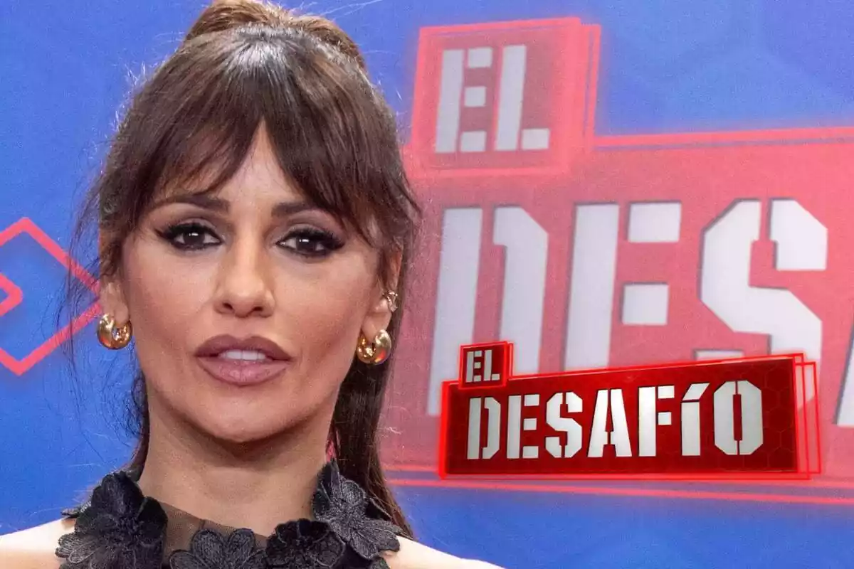 Montaje de Mónica Cruz con rostro neutor y coleta, y el logo de 'El Desafío'