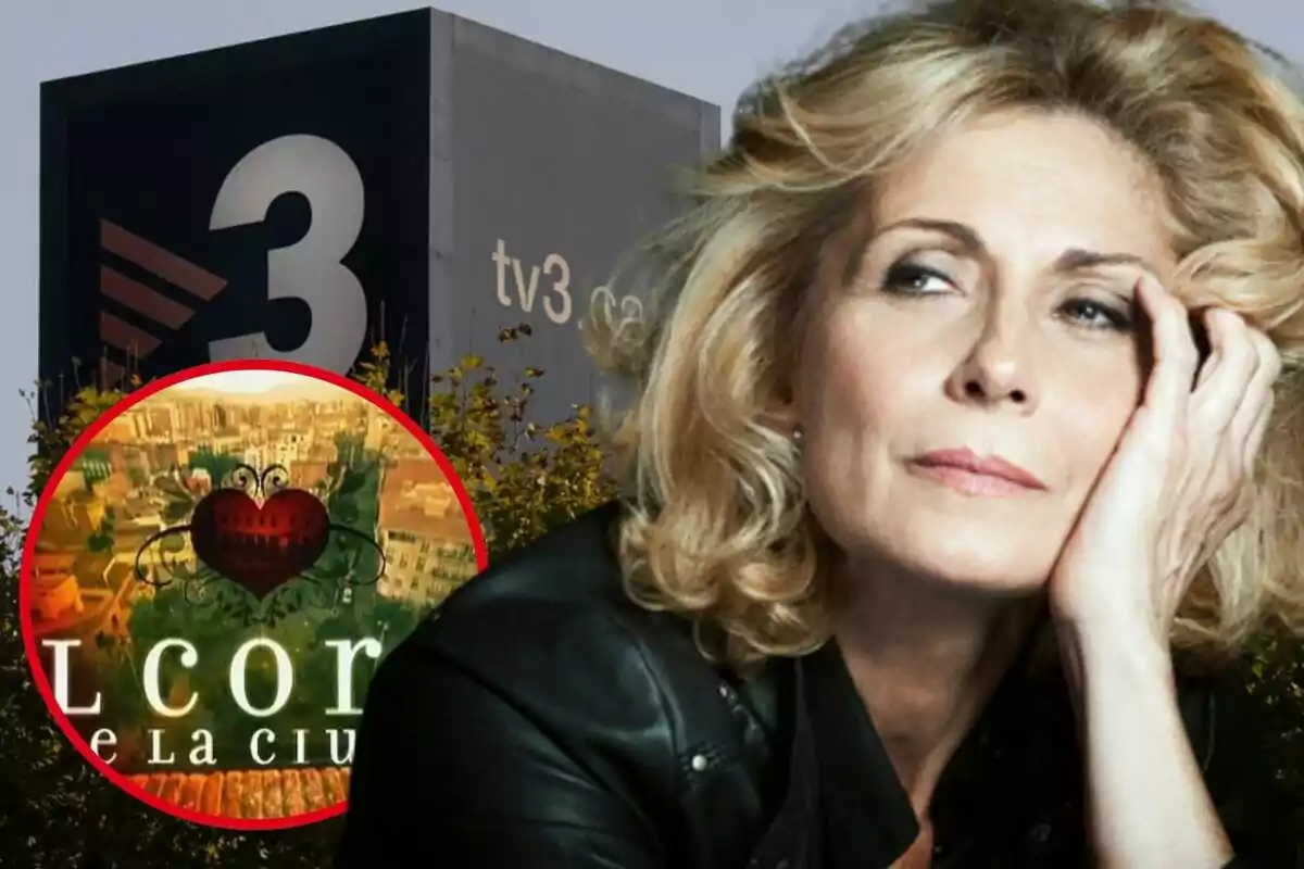 Montse Guallar aparece en primer plano, mientras que en el fondo se ve el logotipo de TV3 y un cartel de la serie "El cor de la ciutat".