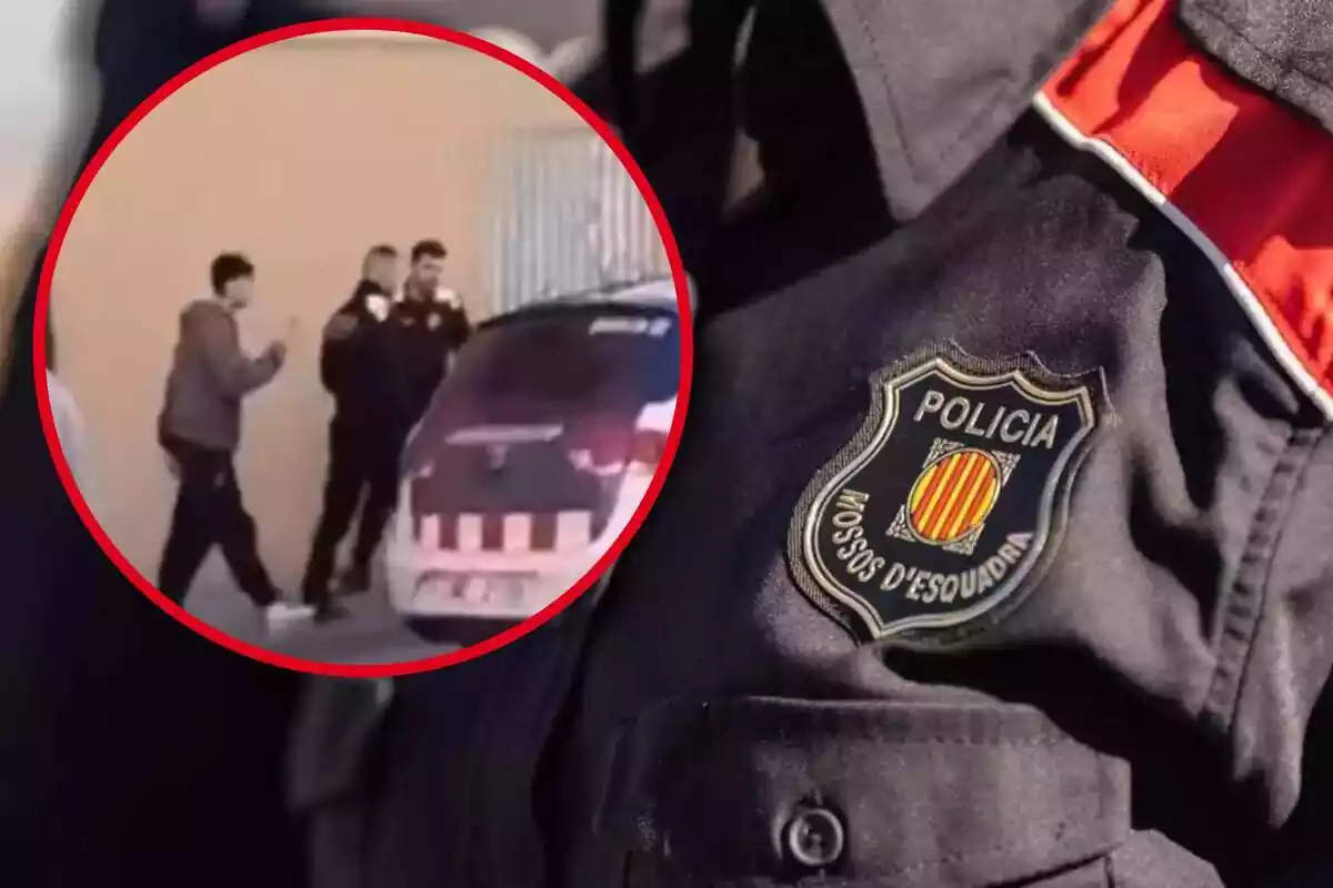 Montaje de mossos con un magrebí escapando del coche de policia