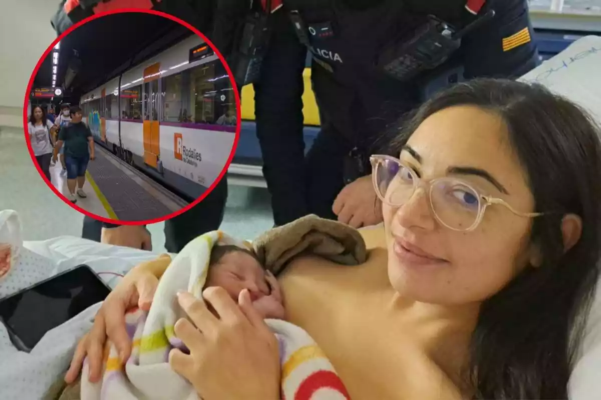 Montaje de una mujer y su bebé nacido en la Estación de Sants