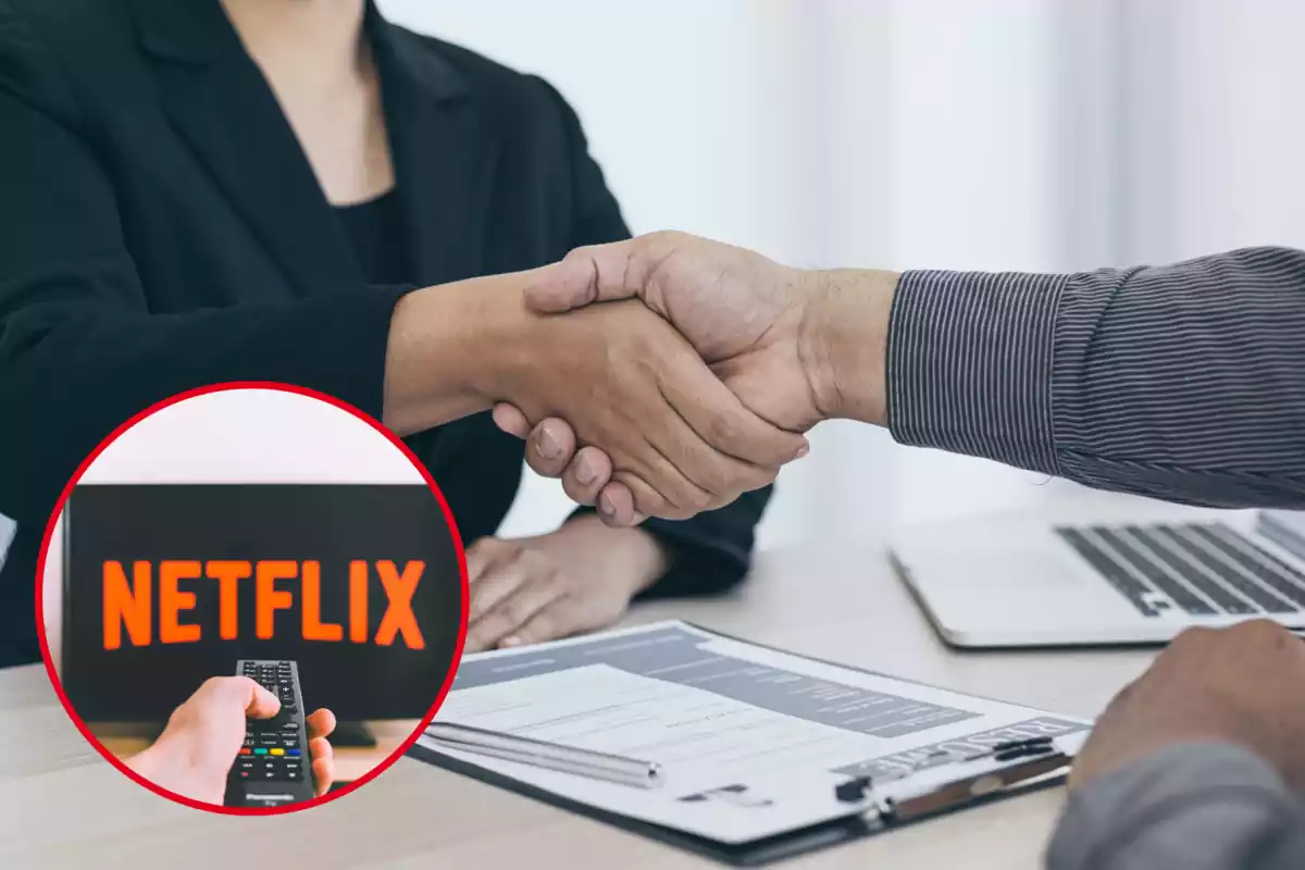 Montaje del logo de Netflix y un acuerdo de trabajo