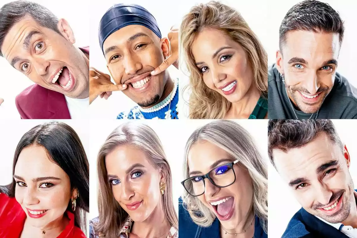 Montaje de Javi, Adrián, Daniela, Edi, Nerea, Silvia, Laura y Jorge como nominados de Gran Hermano.